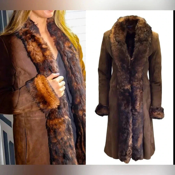 Ralph Lauren Collection Purple Label Shearling Fur Coat Brown Leather Suede 8 M - Picture 1 of 15